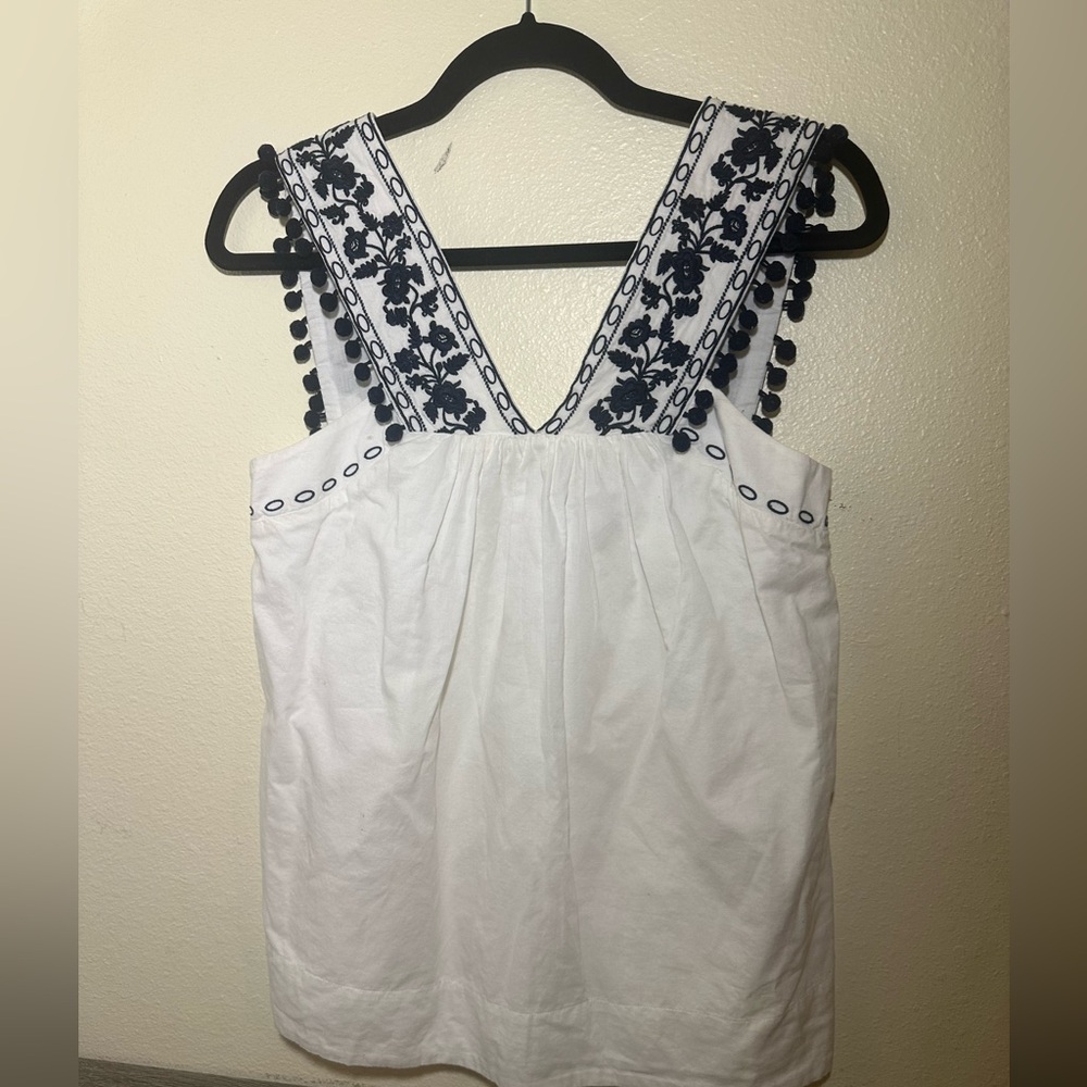 J. Crew White Cotton Tank with Black Embroidered Straps